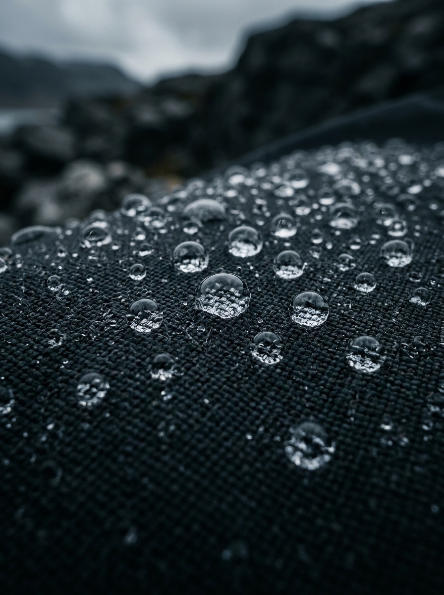 Water droplets beading on Membrane fabric, macro
