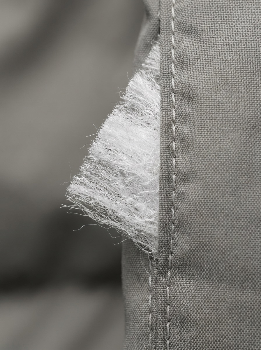 Ultra-thin Plume microfibre layer inside a shell seam, macro